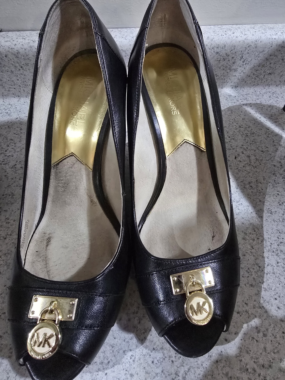 Michael Kors Black MK Logo Peep-Toe Pumps
